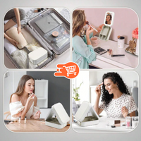 Estuche de maquillaje portatil con luz LED y espejo