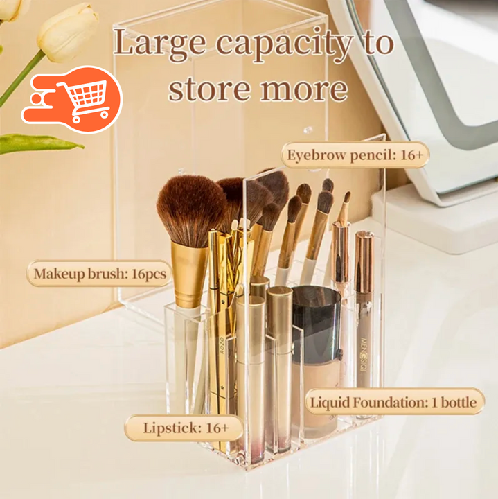 Portabrochas de maquillaje transparente con tapa