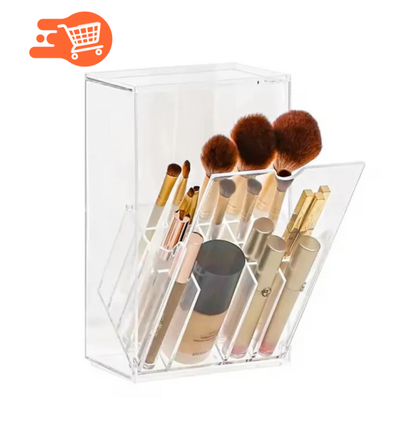 Portabrochas de maquillaje transparente con tapa