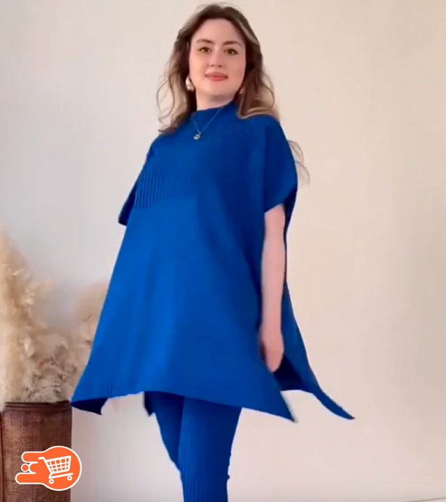 Conjunto de dos piezas de punto elástico para mujer (top + pantalón)