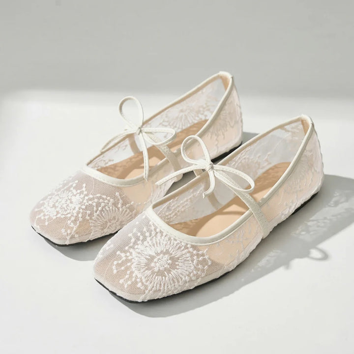Zapatos Mary Jane de Malla de Encaje Mujer