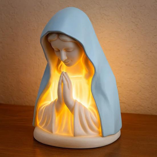 Lámpara de noche hecha a mano de resina con la oración de la Virgen María