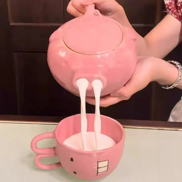 Juego de tetera Pink Piggy tetera de cerámica
