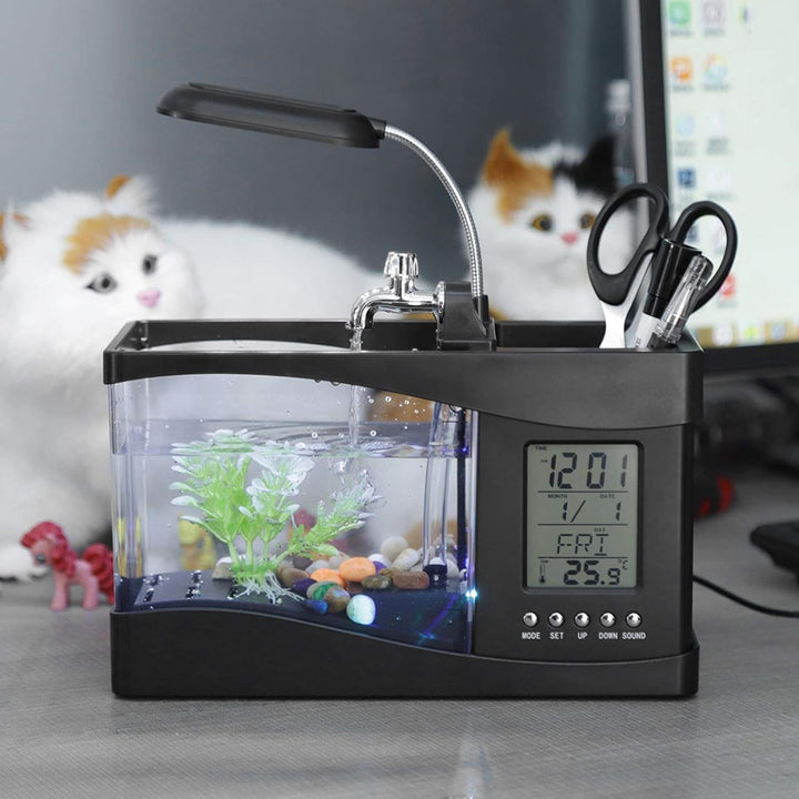 Acuario Recargable USB Multifuncional para pecera con función de Reloj