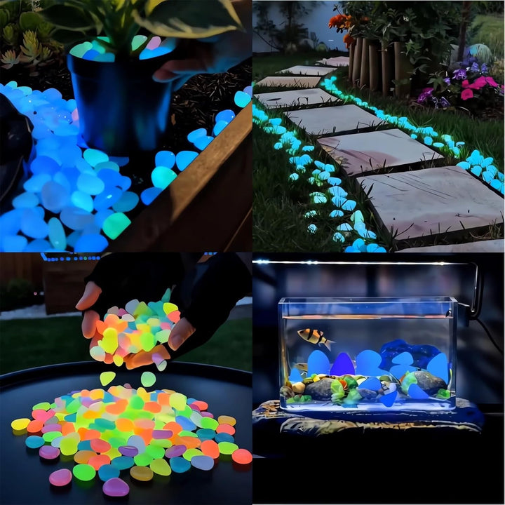 Piedras de jardín coloridas que brillan en la oscuridad