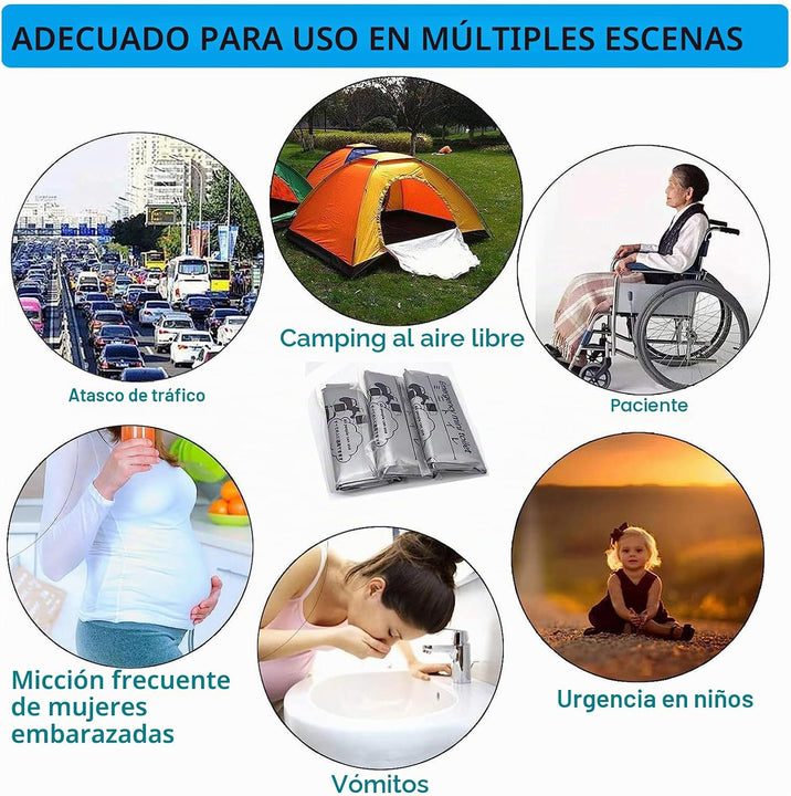 Pack de 5 Bolsas de Emergencia Unisex para Orinar con Gel