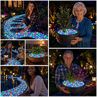 Piedras de jardín coloridas que brillan en la oscuridad