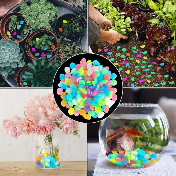 Piedras de jardín coloridas que brillan en la oscuridad