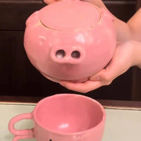 Juego de tetera Pink Piggy tetera de cerámica