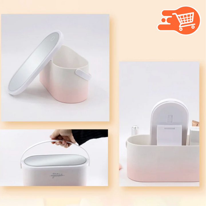Estuche de maquillaje con espejo y luz LED
