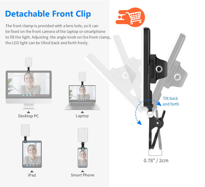 Luz básica para selfie con clip frontal y trasero para teléfono