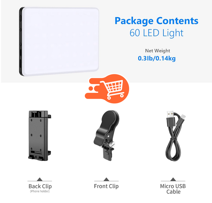 Luz básica para selfie con clip frontal y trasero para teléfono