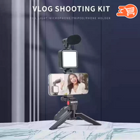 Kit de vlogging para crear videos (mini trípode, micrófono, luz LED y clip para teléfono)