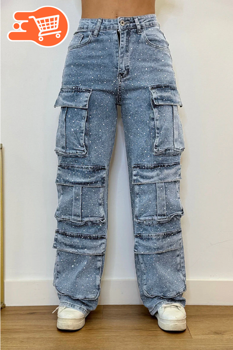 Jeans con diamantes de imitación