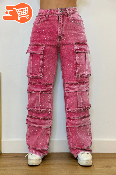 Jeans con diamantes de imitación