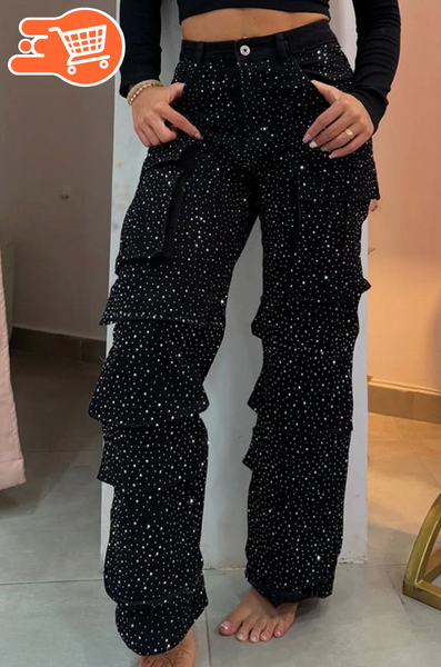 Jeans con diamantes de imitación