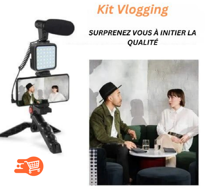 Kit de micrófono con trípode y luz LED