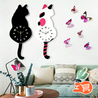 Reloj de pared con péndulo de gato negro