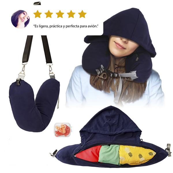 Almohada cervical rellenable para viajes con capucha