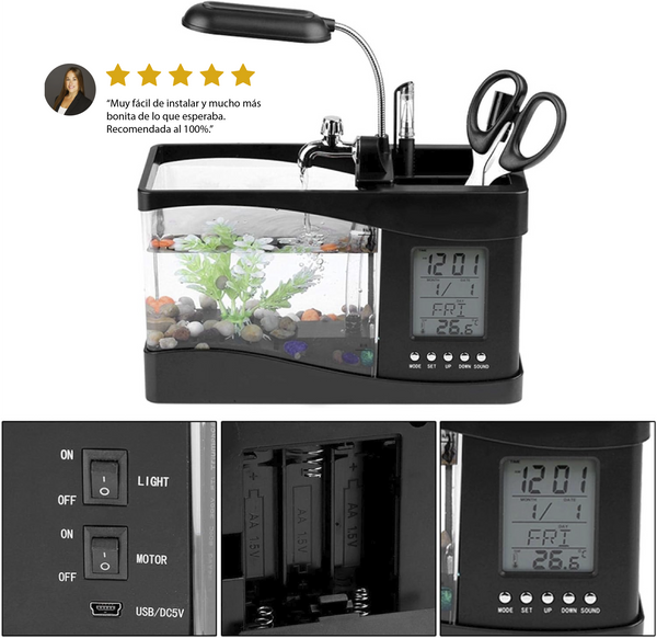 Mini Pecera LED con Reloj