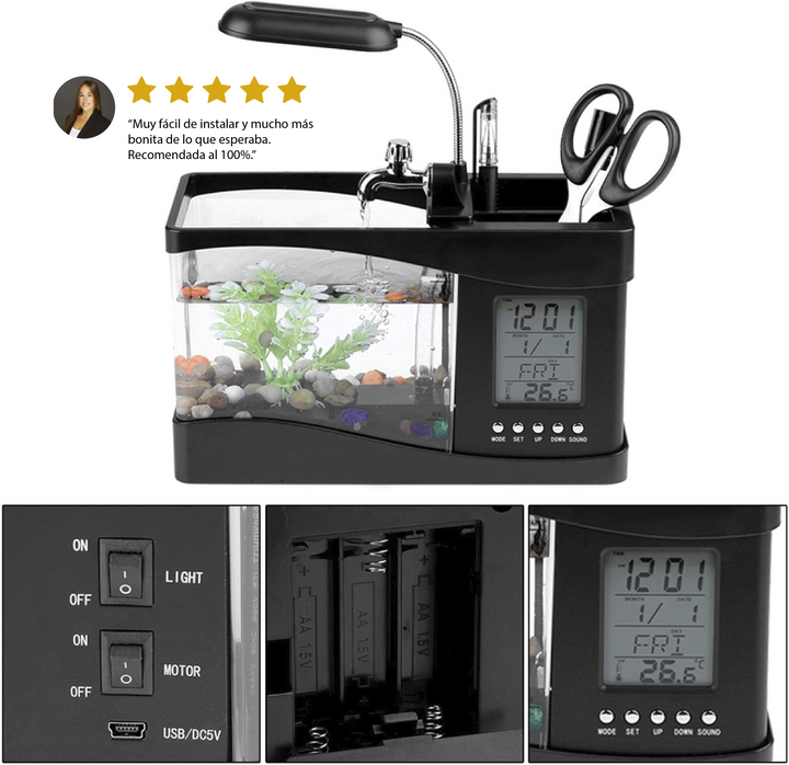 Acuario Recargable USB Multifuncional para pecera con función de Reloj