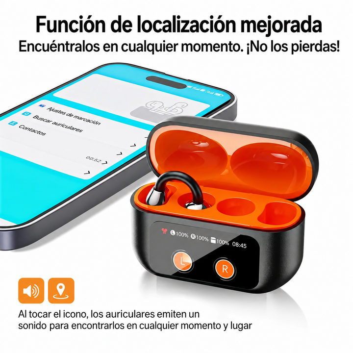Auriculares inalámbricos abiertos con hermosos aretes