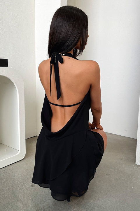 Minivestido plisado para mujer con espalda descubierta