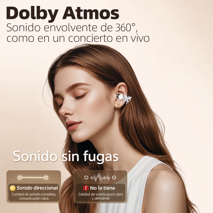 Auriculares inalámbricos abiertos con hermosos aretes