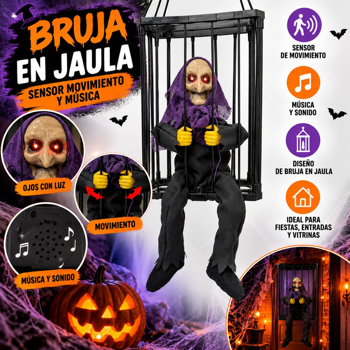Bruja enjaulada con sensor de movimiento