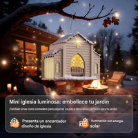 Comedero de metal para pájaros en forma de iglesia