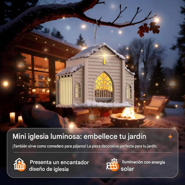Comedero de metal para pájaros en forma de iglesia