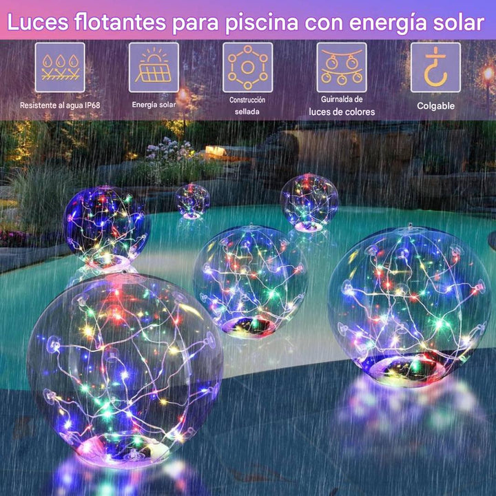 Luces flotantes para piscina alimentadas por energía solar