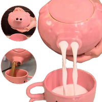 Juego de tetera Pink Piggy tetera de cerámica